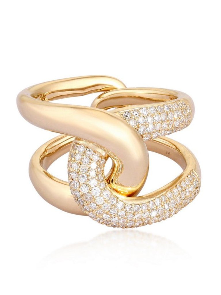 Blue Sapphire Glam 14k (Or 18k Upon Request) Yellow Gold Diamond Ring